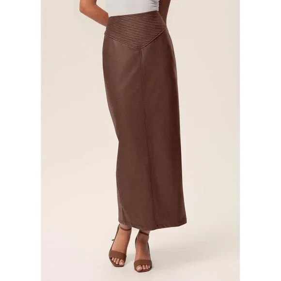 Versatile High Waisted Faux Leather Skirt with Back Slit - Women's Fashion 2025